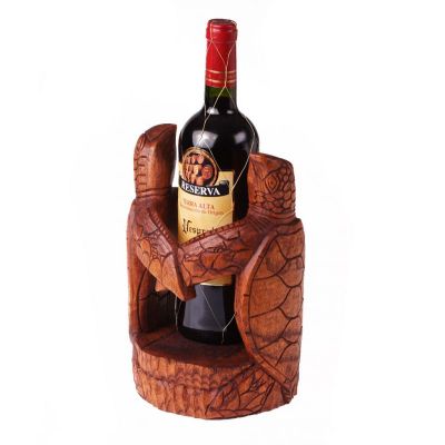 Dřevěný vyřezávaný stojan na víno - Želvy | POSLEDNÍ KUS!