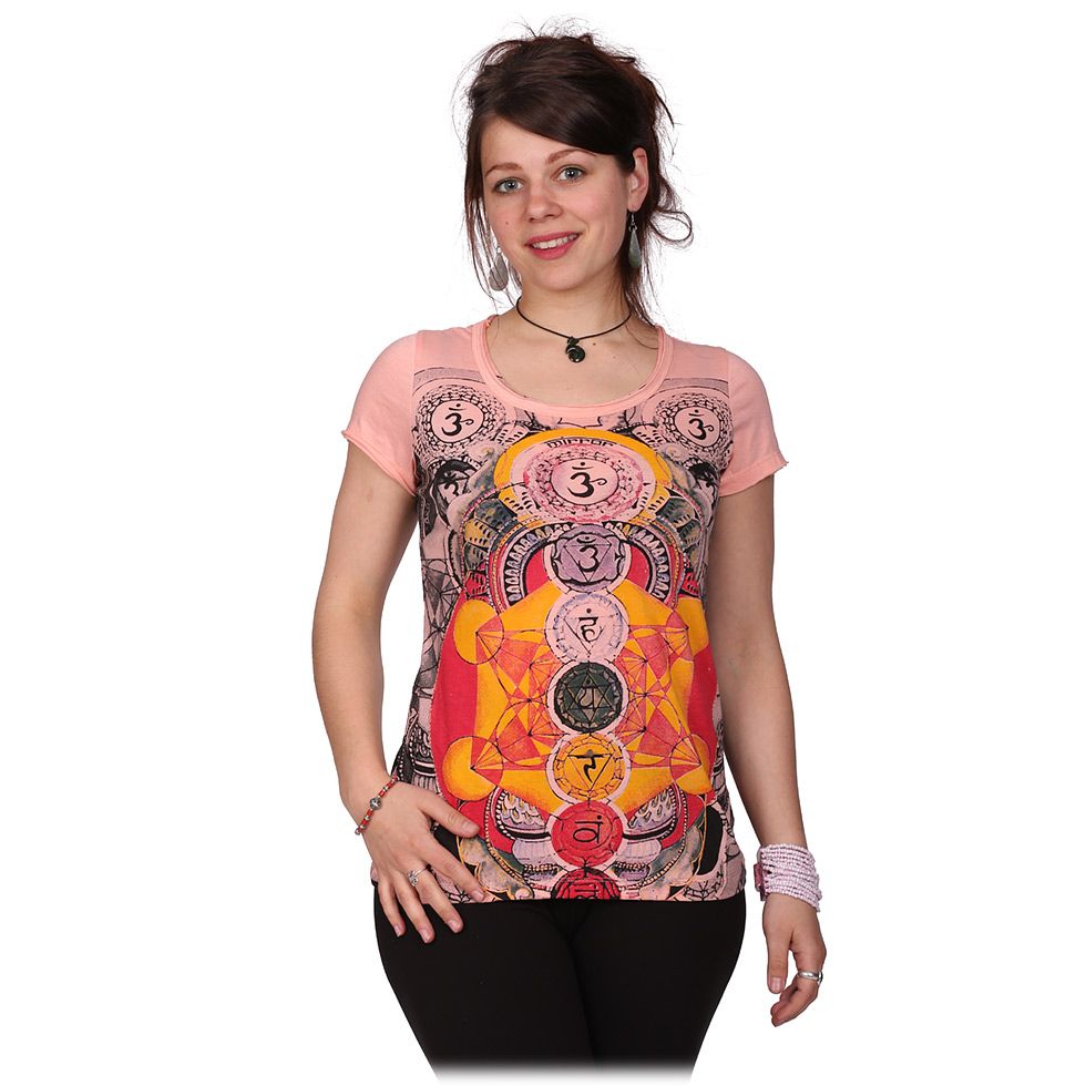 Dámské etno tričko Mirror s krátkým rukávem Chakras Pink Thailand