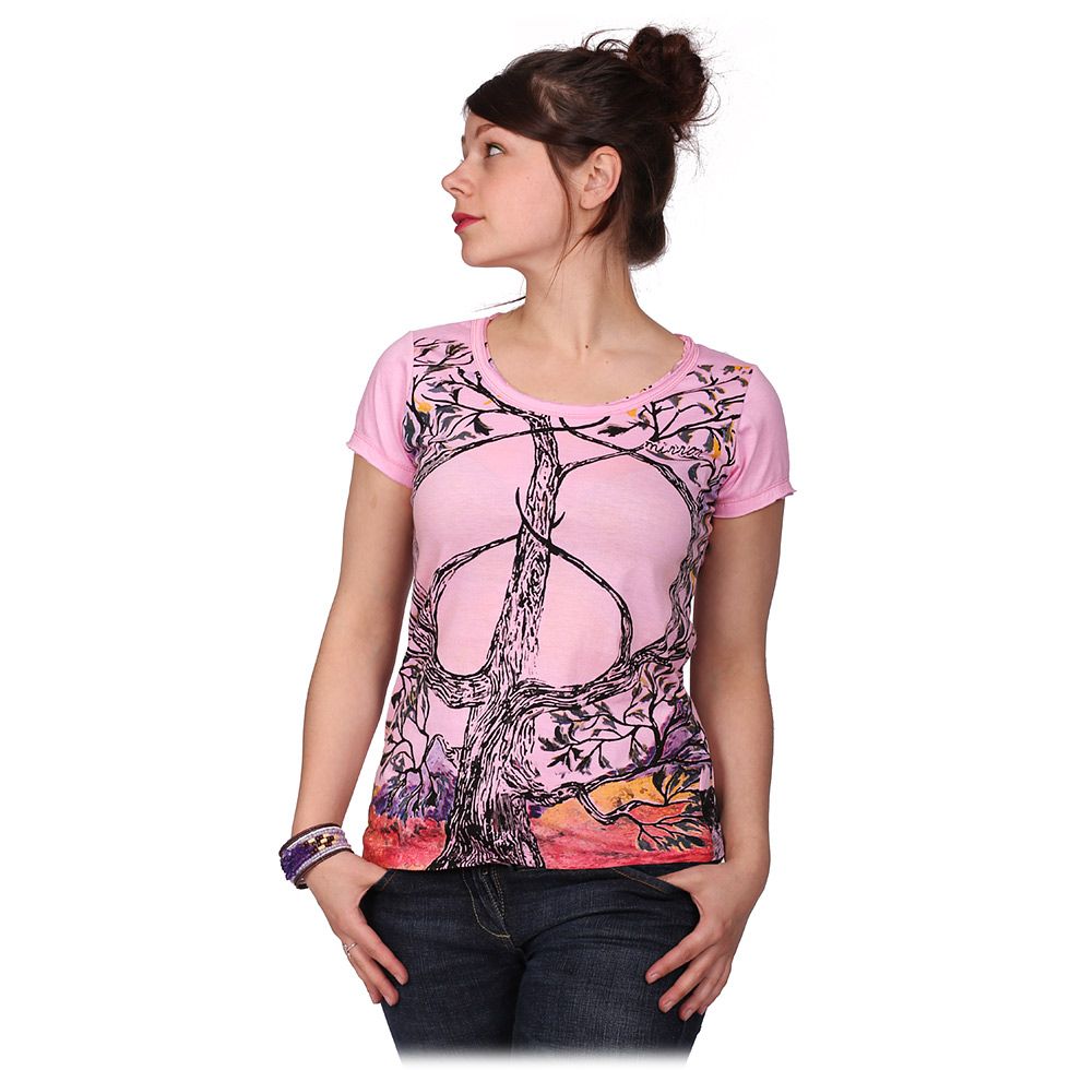 Dámské etno tričko Mirror s krátkým rukávem Tree of Peace Pink Thailand