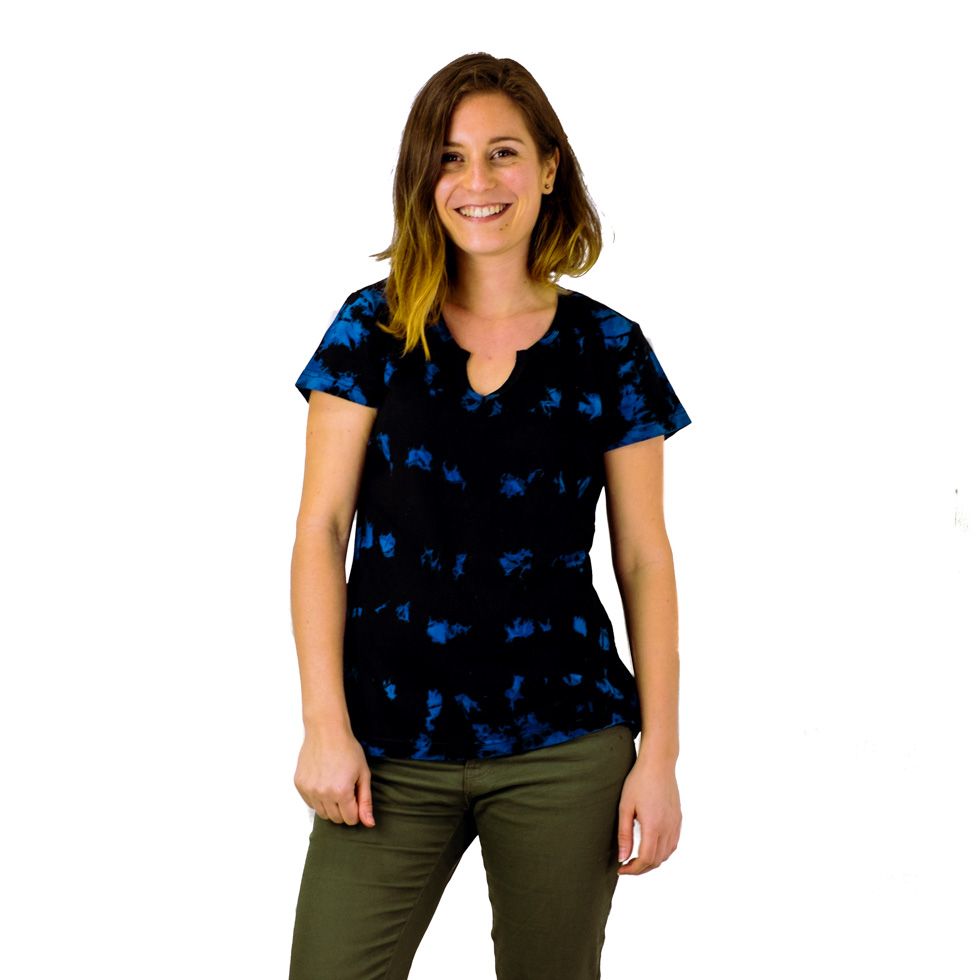 Dámské batikované tričko s krátkým rukávem Benita Blue Nepal