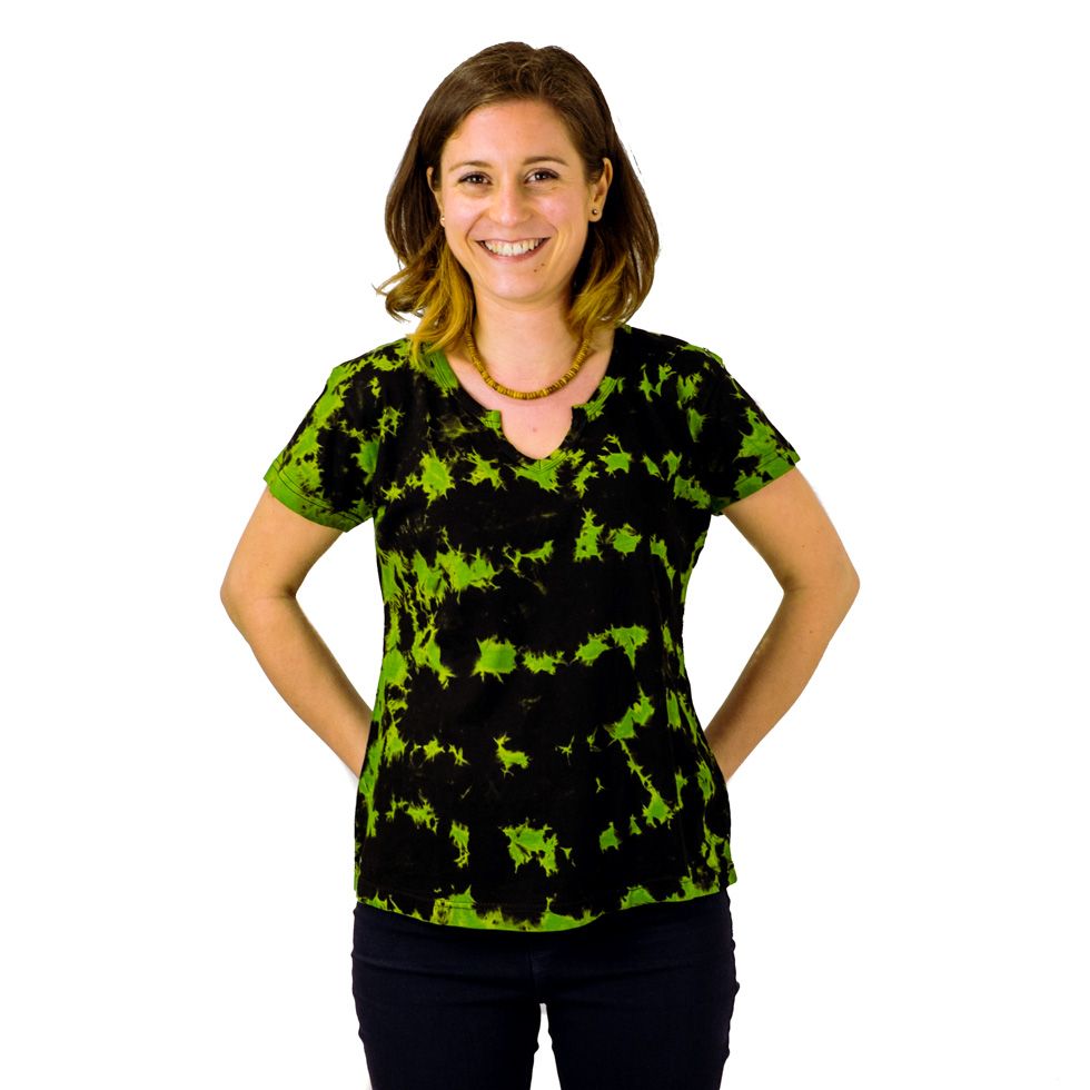 Dámské batikované tričko s krátkým rukávem Benita Green Nepal