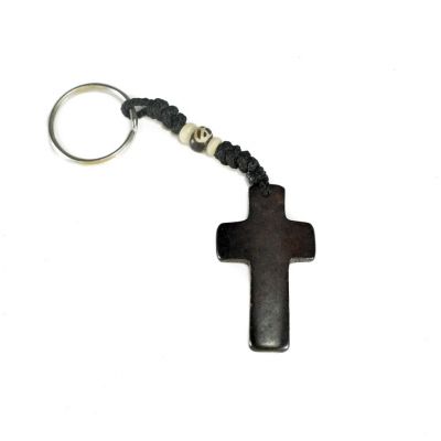 Kostěný přívěsek na klíče Křížek - černý