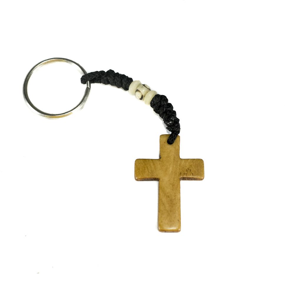 Kostěný přívěsek na klíče Křížek - hnědý