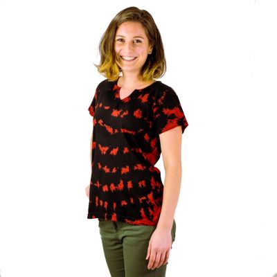 Dámské batikované tričko s krátkým rukávem Benita Red Nepal