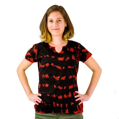 Dámské batikované tričko s krátkým rukávem Benita Red Nepal