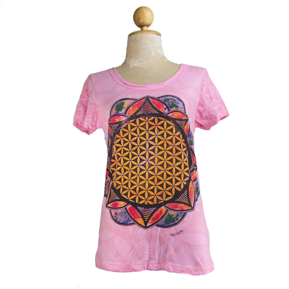 Dámské etno tričko Mirror s krátkým rukávem Flower of Life Pink Thailand