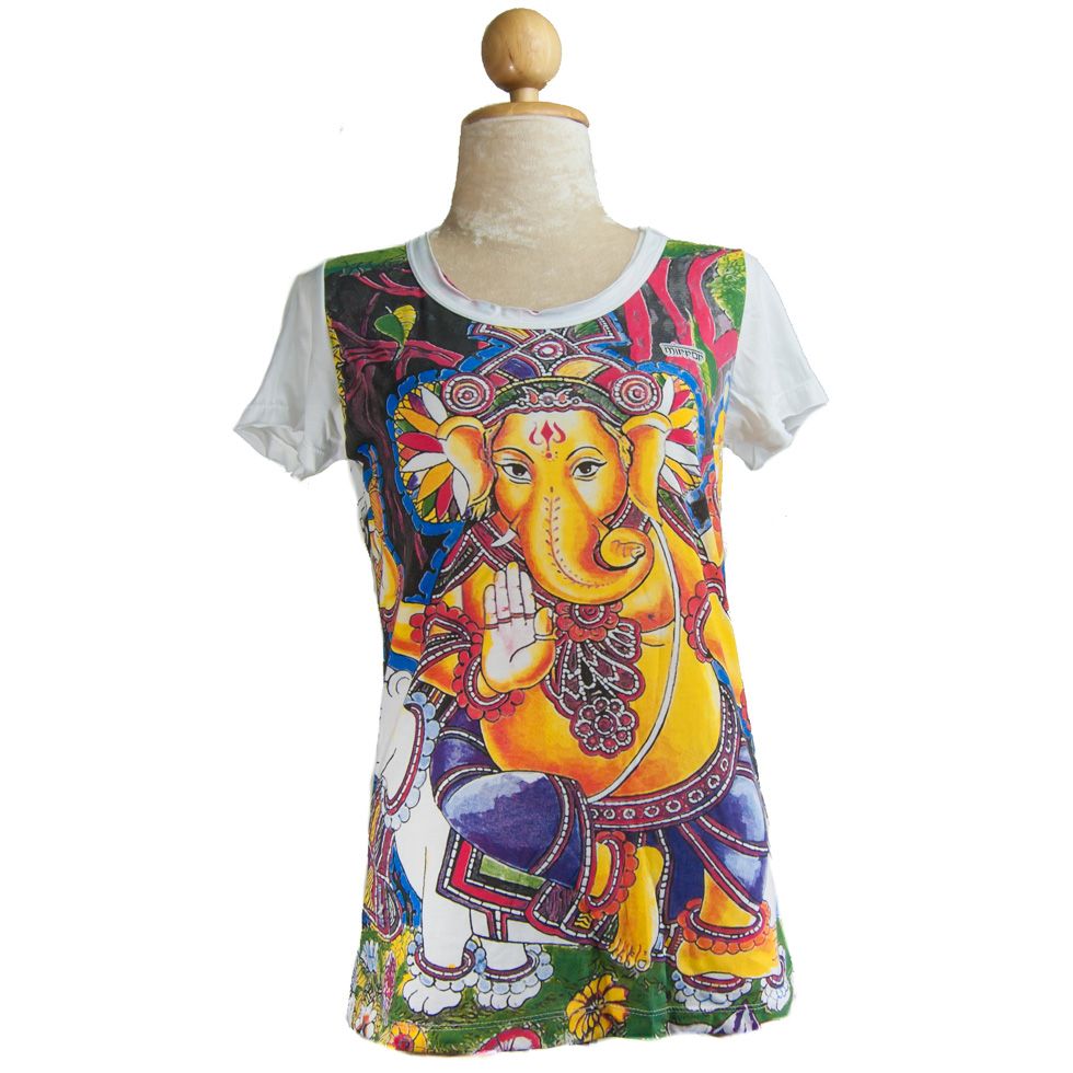 Dámské etno tričko Mirror s krátkým rukávem Ganapati White Thailand