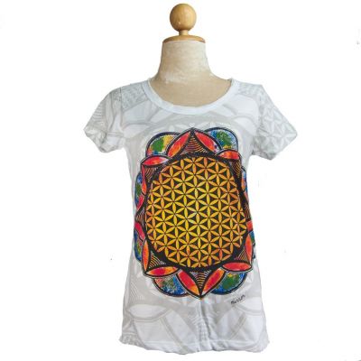 Dámské etno tričko Mirror s krátkým rukávem Flower of Life White | S - POSLEDNÍ KUS!, M, XL