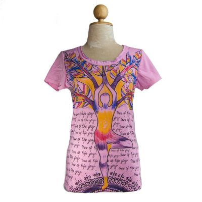 Dámské etno tričko Mirror s krátkým rukávem Tree of life yoga Pink Thailand