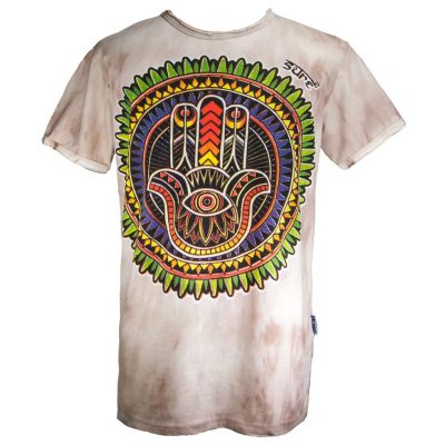 Hnědé batikované pánské etno tričko Sure Hand of Fatima Brown | L - POSLEDNÍ KUS, XL, XXL