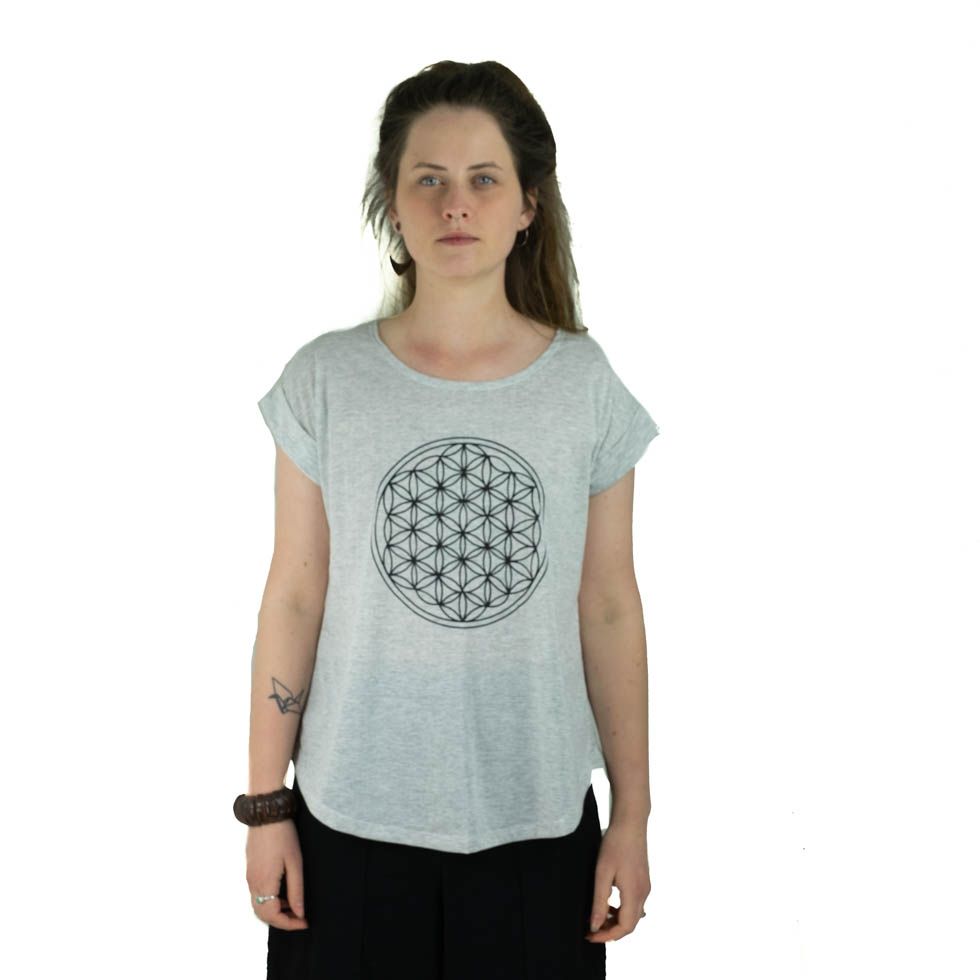 Dámské tričko s krátkým rukávem Darika Flower of Life Greyish Thailand