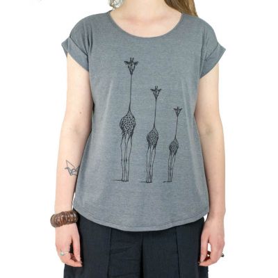Dámské tričko s krátkým rukávem Darika Giraffe Family Grey Thailand