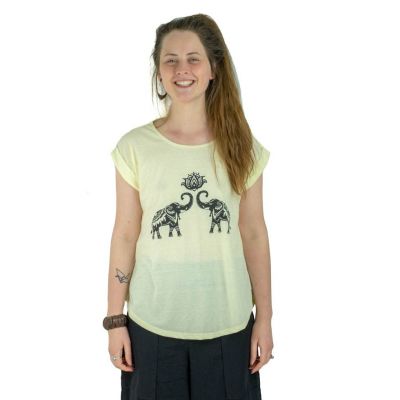 Dámské tričko s krátkým rukávem Darika Spiritual Elephants Yellowish | S/M