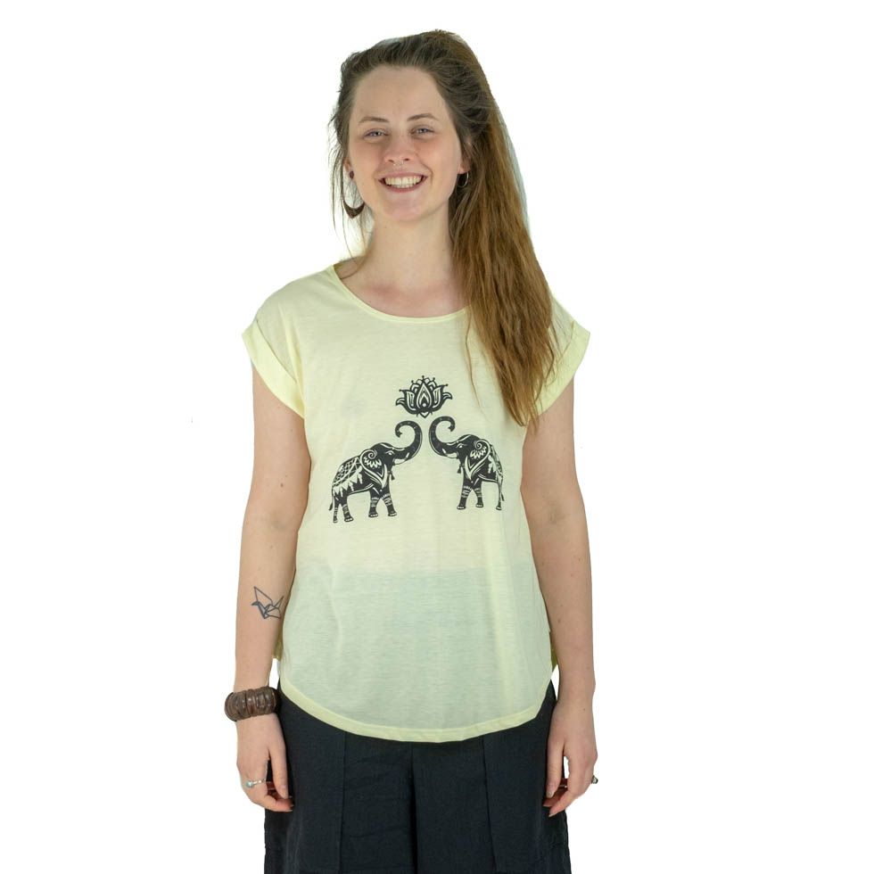 Dámské tričko s krátkým rukávem Darika Spiritual Elephants Yellowish Thailand