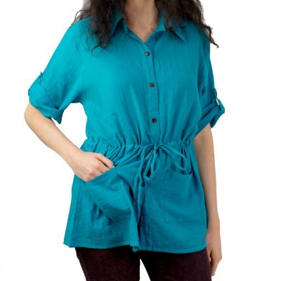 Tyrkysová dámská košile s krátkým rukávem Sumalee Turquoise Thailand
