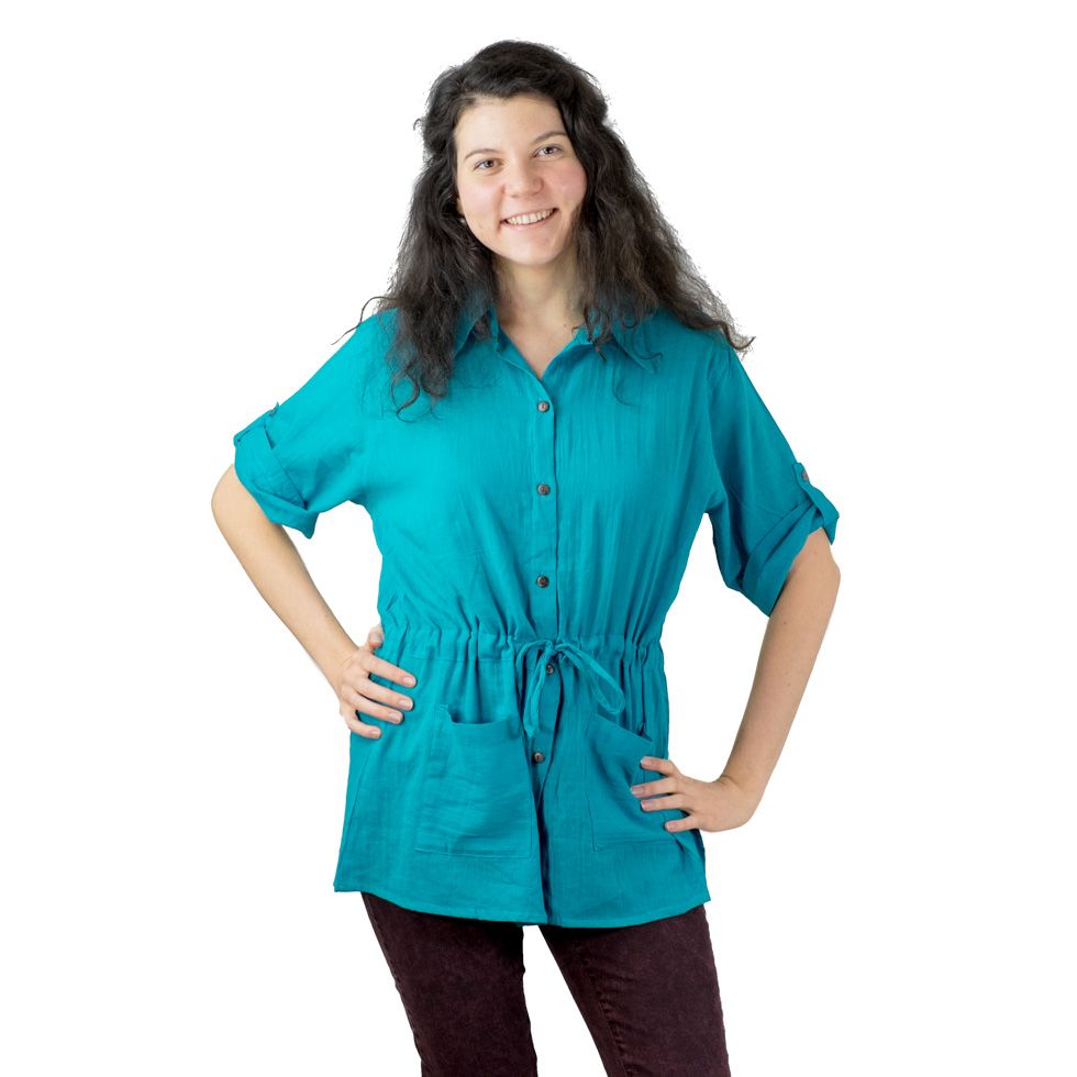 Tyrkysová dámská košile s krátkým rukávem Sumalee Turquoise Thailand
