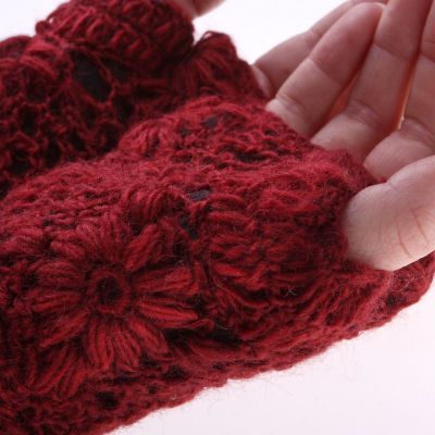 Vlněné bezprstové rukavice Bardia Crimson Nepal