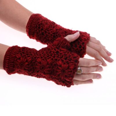 Vlněné bezprstové rukavice Bardia Crimson Nepal