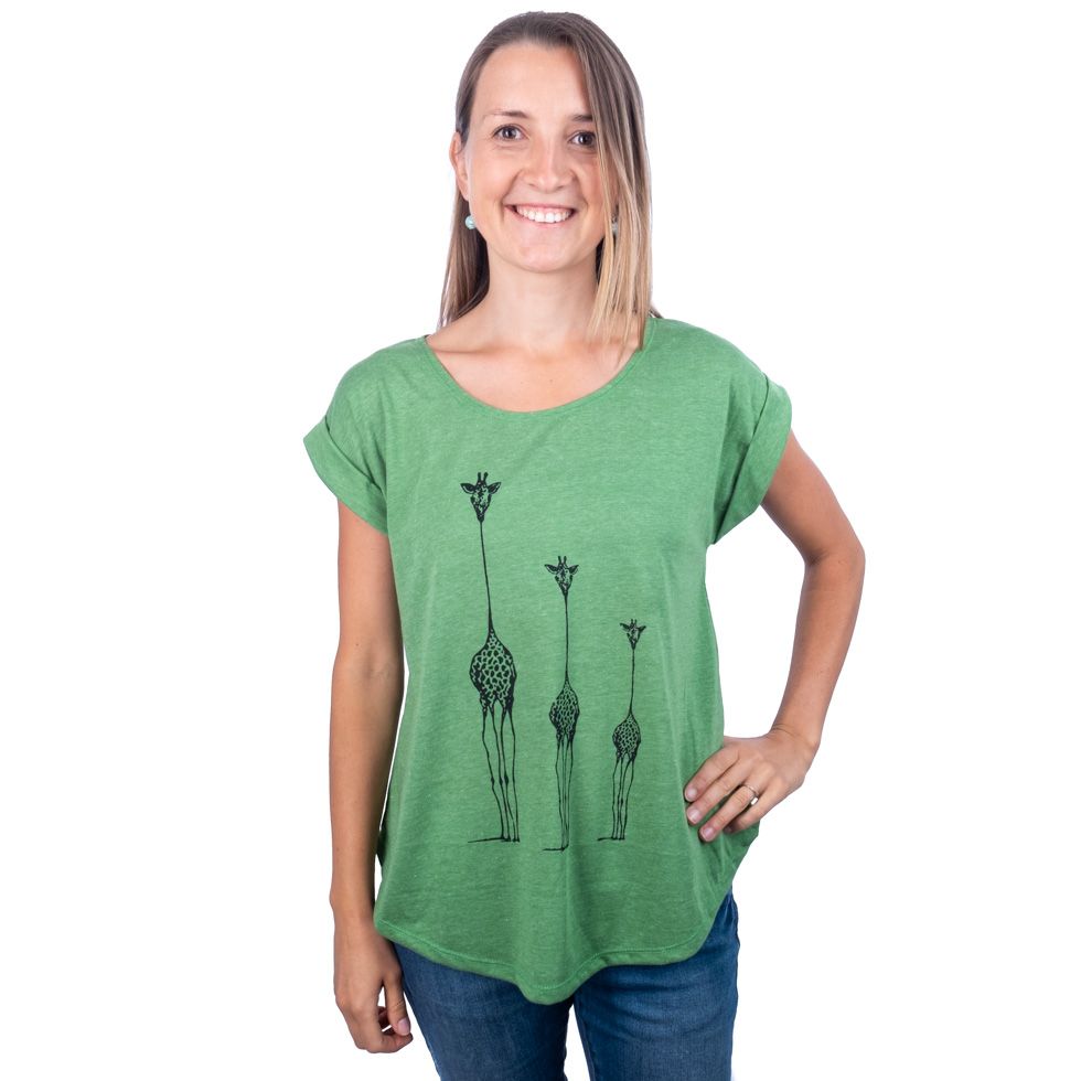 Dámské tričko s krátkým rukávem Darika Giraffe Family Green Thailand
