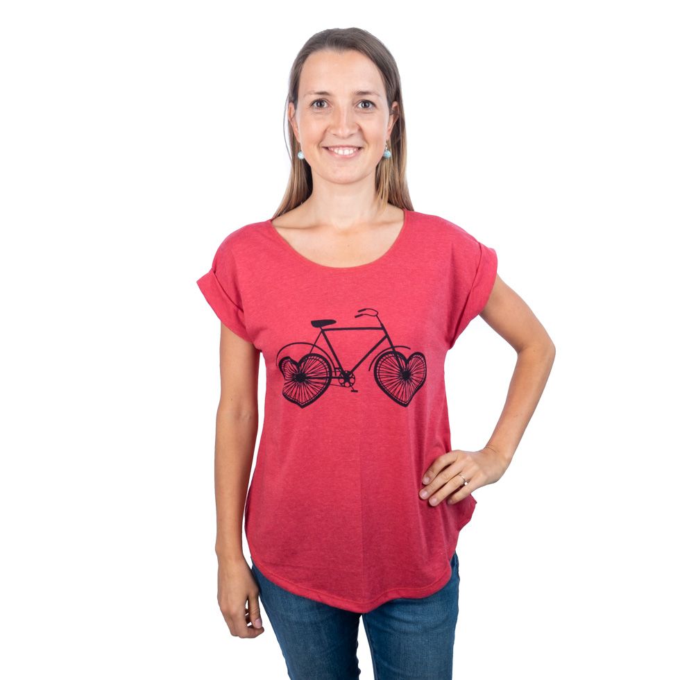 Dámské tričko s krátkým rukávem Darika Love Bike Red Thailand