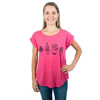 Dámské tričko s krátkým rukávem Darika Cacti Pink | S/M, L/XL