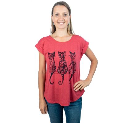 Dámské tričko s krátkým rukávem Darika Cats Red | S/M, L/XL