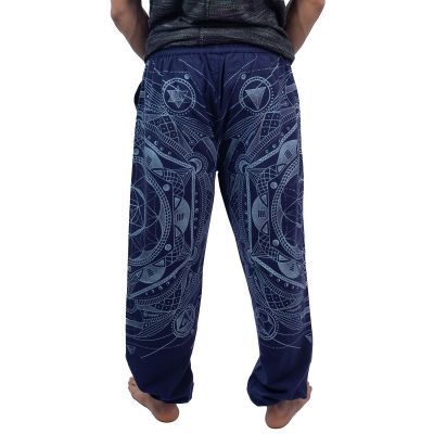 Pánské modré etno / hippie kalhoty s potiskem Jantur Biru Nepal