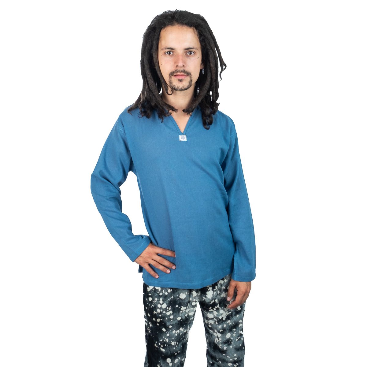Kurta Abiral Blue - pánská košile s dlouhým rukávem Thailand