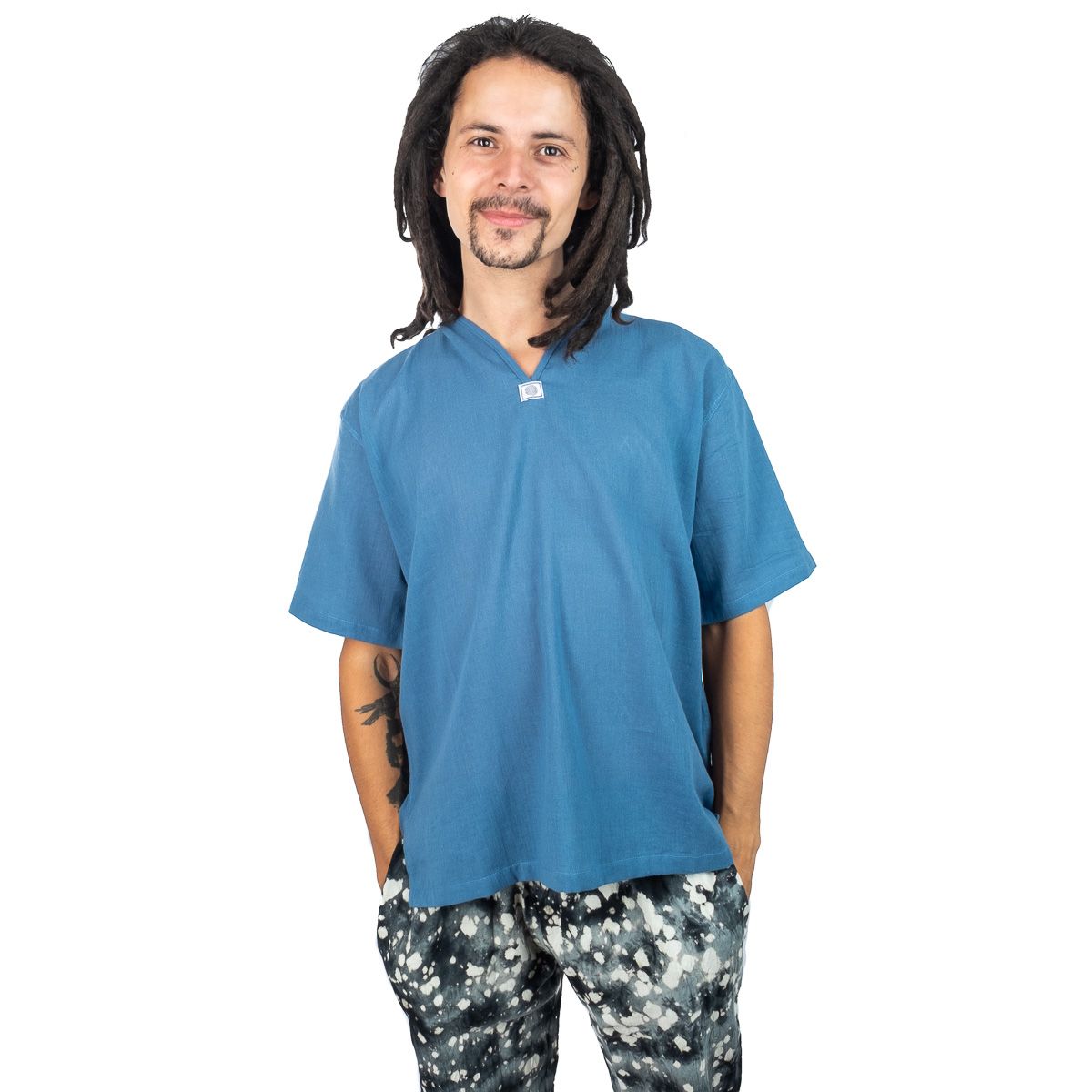 Kurta Lamon Blue - pánská košile s krátkým rukávem Thailand