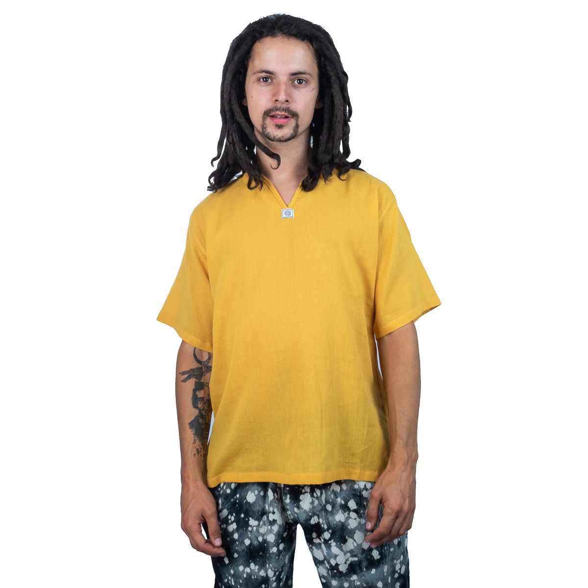 Kurta Lamon Mustard - pánská košile s krátkým rukávem Thailand