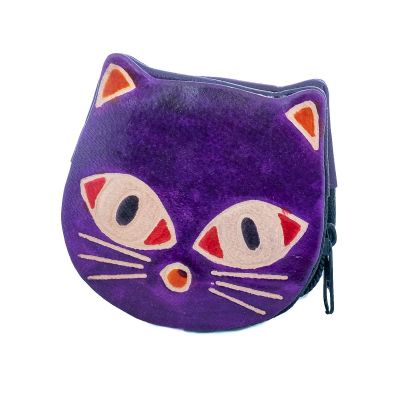 Kožená peněženka Kočička  - fialová