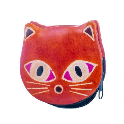 Kožená peněženka Kočička  - oranžová