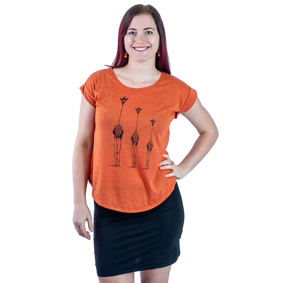 Dámské tričko s krátkým rukávem Darika Giraffe Family Orange Thailand
