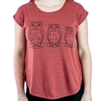 Dámské tričko s krátkým rukávem Darika Owl Family Burgundy Thailand