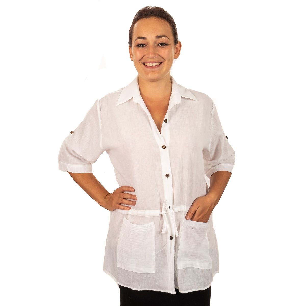 Bílá dámská košile s krátkým rukávem Sumalee White Thailand