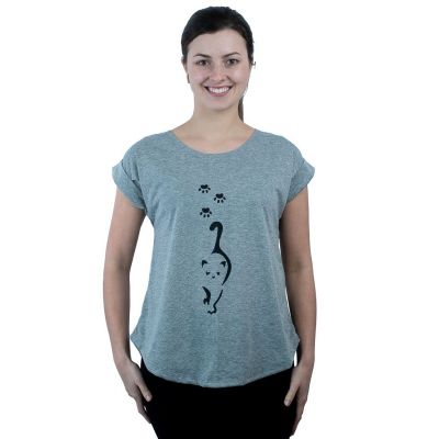 Dámské tričko s krátkým rukávem Darika Cat Footprints Grey | UNI