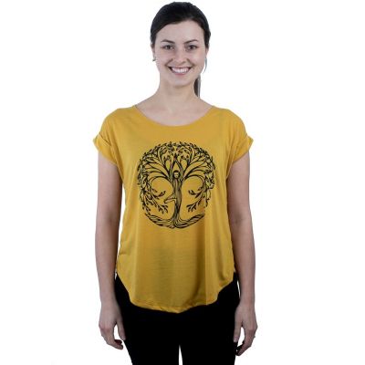 Dámské tričko s krátkým rukávem Darika Yoga Tree Yellow Thailand