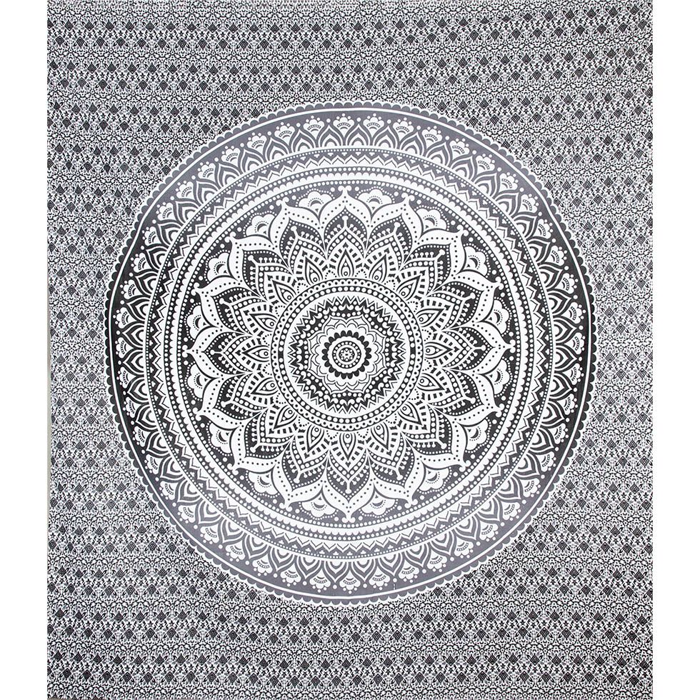 Bavlněný přehoz na postel Mandala – šedý India
