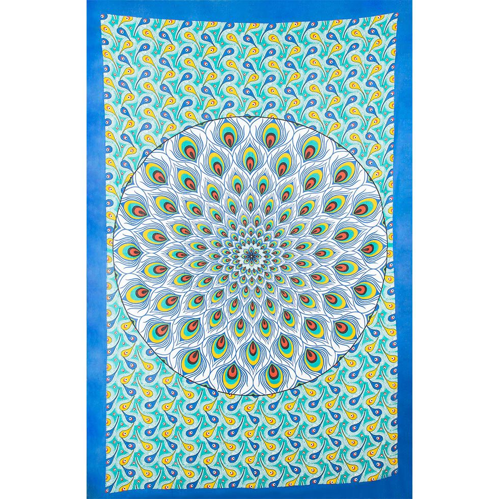Bavlněný přehoz na postel Paví mandala – zeleno-modrý India