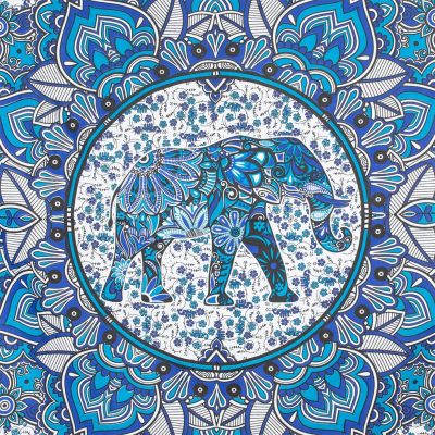 Bavlněný přehoz na postel Slon v mandale  – modrý