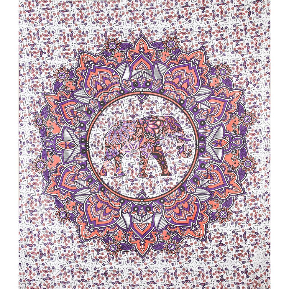 Bavlněný přehoz na postel Slon v mandale – růžovo-fialový India