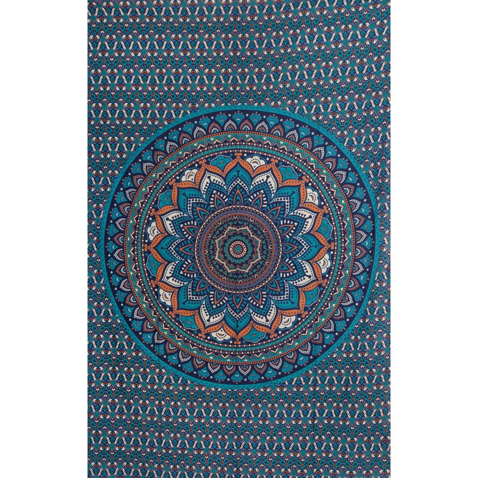 Bavlněný přehoz na postel Lotosová mandala – modrý India