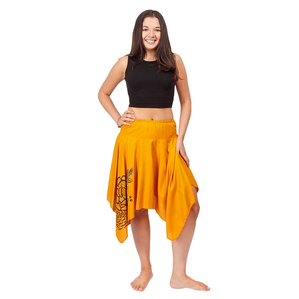Cípatá etno sukně s elastickým pasem Tasnim Mustard Nepal