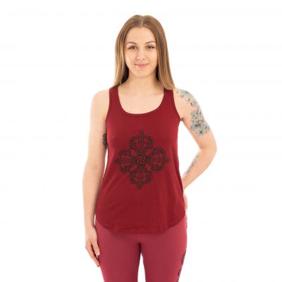 Bavlněné oblečení na jógu Dvojité dordže a Čakry – červené - - set top + legíny L/XL Nepal