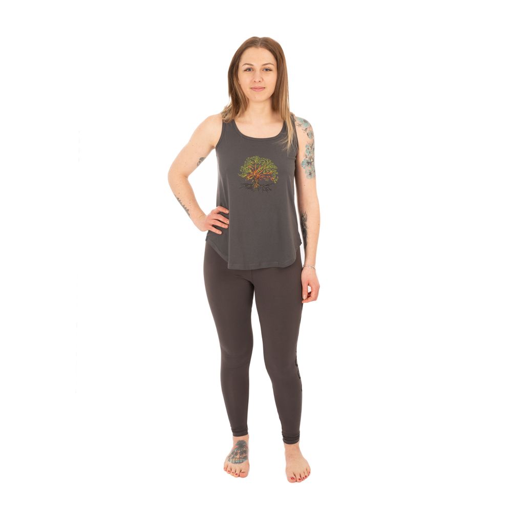 Bavlněné oblečení na jógu Strom života a Čakry – šedé - - set top + legíny L/XL Nepal