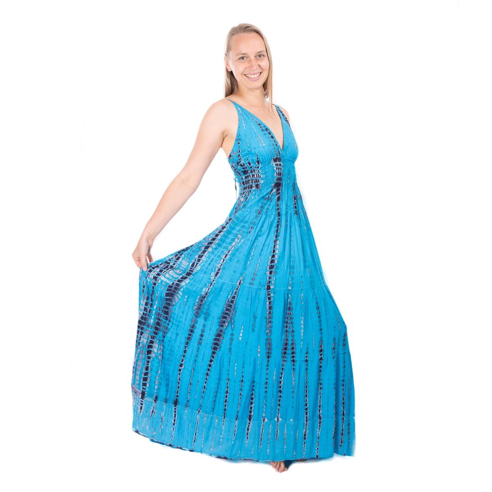 Dlouhé azurově modré batikované šaty Kantima Cyan Thailand