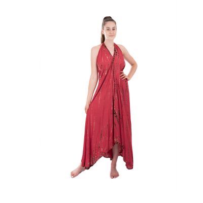 Dlouhé vínově červené batikované šaty Tripta Burgundy Thailand