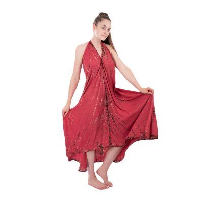 Dlouhé vínově červené batikované šaty Tripta Burgundy Thailand