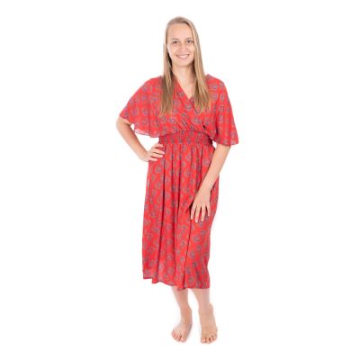 Etno šaty s kimono rukávy Doralia červené | S/M POSLEDNÍ KUS!, L/XL