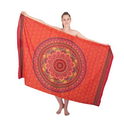 Sarong / pareo / plážový šátek Lotosová mandala – červený-žlutý